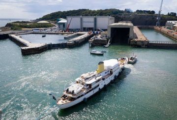 Marala entering Pendennis Shipyard image credit Jake Sugden