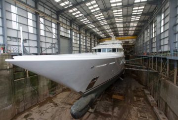 Lady E in dry dock at Pendennis